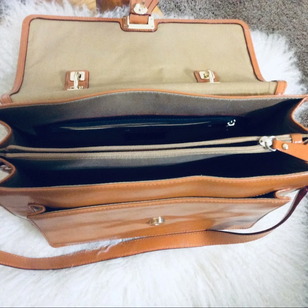 Antonio Melani Zoey Leather Shoulder Satchel Bag Brown